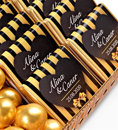 Gold Çizgili ve Fiyonklu İsimli 50 Adet Söz & Nişan Çikolatası