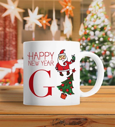 Noel Baba ve Çam Ağacı Baş Harfli Yılbaşı Hediyesi Kupa Bardak