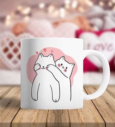 Romantik Sürpriz Aşk Kedileri Sevgiliye Hediye Kupa Bardak